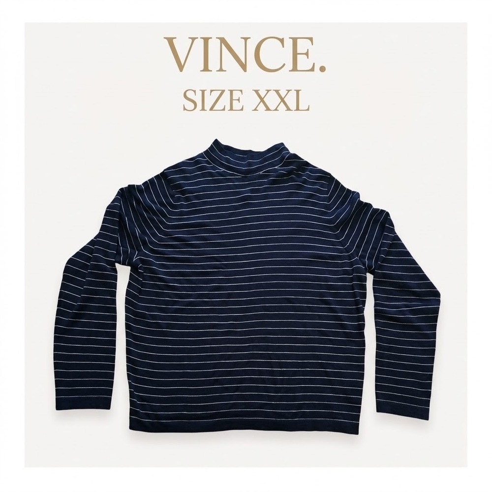 Vince Striped Mock Neck Sweater XXL Navy White